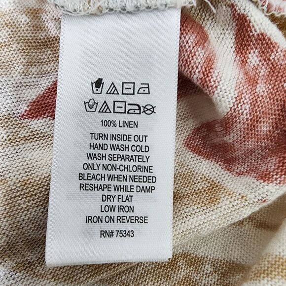 Nicole Miller Top Women's Medium 100% Linen Floral Print Neutral Boho Cap Sleeve - Picture 8 of 8